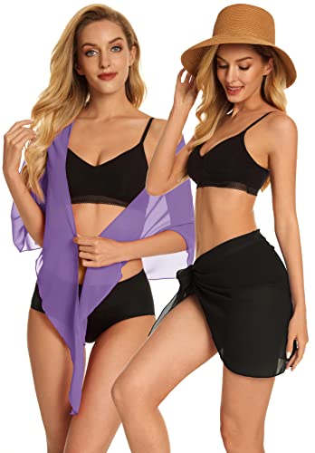 Image of CHICGAL 2 Pieces Women Beach Sarong Bathing Suit Wrap Skirt Sheer Bikini Swimsuit Cover Ups for Swimwear