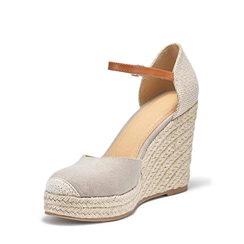 Image of FISACE Womens Summer Espadrille Heel Platform Wedge Sandals Ankle Buckle Strap Closed Toe Shoes