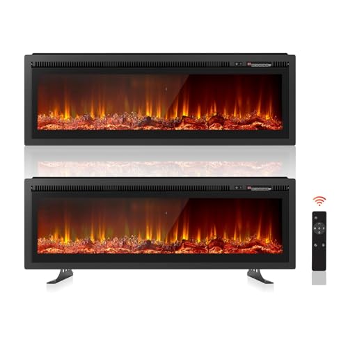 Nordivale 40/102cm Recessed Electric Fireplace, Wall Mounted/Freestanding Media Wall Fireplace 750/1500W with Remote & Touch Buttons Controlled, 12 LED Color Electric Log Burner, Overheat Protection