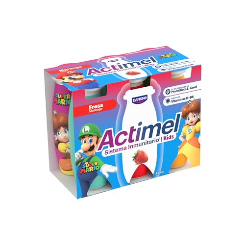 Actimel Kids Yogur bebible fresa - con probioticos, fermentos y vitaminas- Pack 6x100g