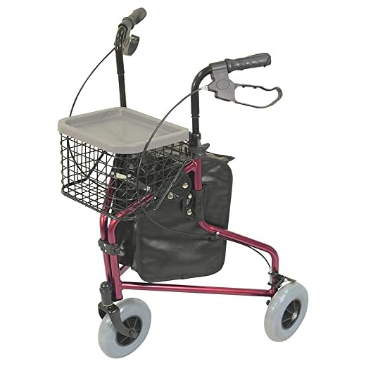 Aidapt Red Folding Light Weight Aluminium 3 Wheeled Tri Walker Rollator Mobility Aid with Carry Bag, Basket, Tray and Lockable Brakes for Indoor and Outdoor use.