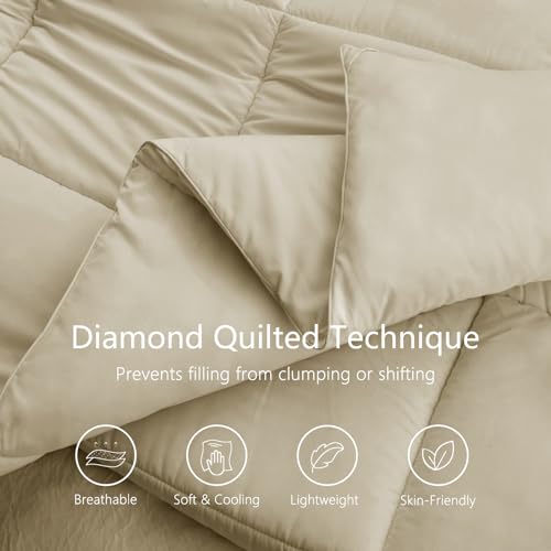 Image of TEXARTIST Premium 2100 Series California King Comforter All Season Breathable Beige Comforter Soft 4D Spiral Fiber Quilted Down Alternative Duvet Insert with Corner Tabs Hotel Style (96 inchx104 inch)