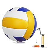 Magicorange Volleyball, 1 Pack Official Size 5 Soft Touch Recreational Volleyballs- PU Leather Indoor Outdoor Volleyballs for Beach Play, Game,Gym,Training -Includes Ball Pump (Blue Yellow)