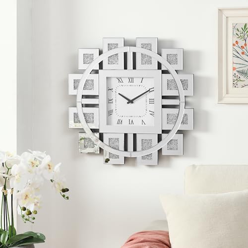 Wahome-Smart Elegant Mirrored Wall Clock with Faux Gemstones, Modern Design
