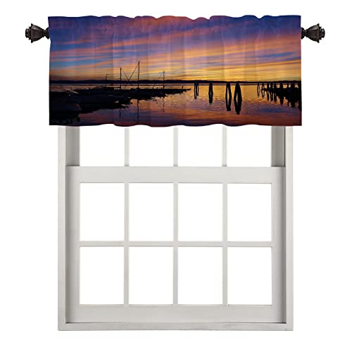 BaoNews Cenefas de cocina color naranja natural para ventanas, paisaje colorido lago, cortinas opacas de poliéster multicapa para cocina y dormitorio, 1 paquete de 52 x 18 pulgadas