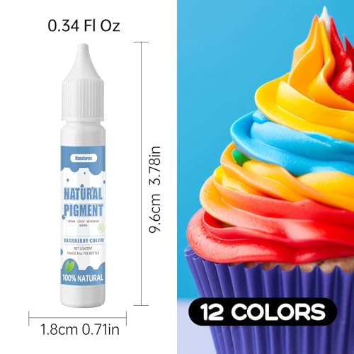 Image of Natural Liquid Food Coloring Set - 12 Vibrant Colors, 0.34 fl oz Each, Food-Grade, Gluten-Free, Odorless, Vegan, Non-GMO, Kosher Safe Dye for Baking, Cake Decorating, Easter Eggs, Icing, Cookies, Drinks & Fondant (12-color set)