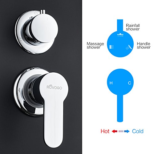 Rovogo Stainless Steel Rainfall Shower Panel Tower System, 9-Inch Overhead Shower + 2 Body Massage Sprays + 3-Mode Handheld, Multi-Function Shower Column With Temperature Display, Black #TOP5