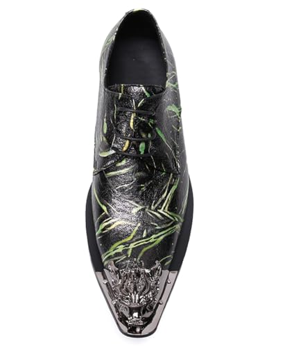 Santimon Mens Western Pointed Toe Leather Lace Up Dress Shoes Fashion Casual Metal Tip Oxford4