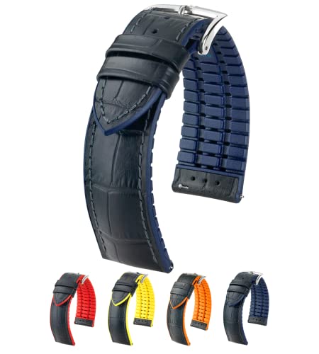 Hirsch Andy Calf Watch Strap - Blue - L - 22Mm / 20Mm - Shiny Silver Buckle - Embossed Performance Band #TOP27