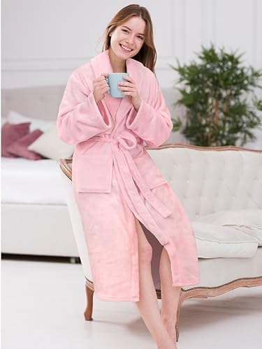 PAVILIA Womens Robe Fleece Plush Soft, Fluffy Fuzzy Cozy Warm Lightweight Bathrobe, Shower Spa House Long Robe for Women4