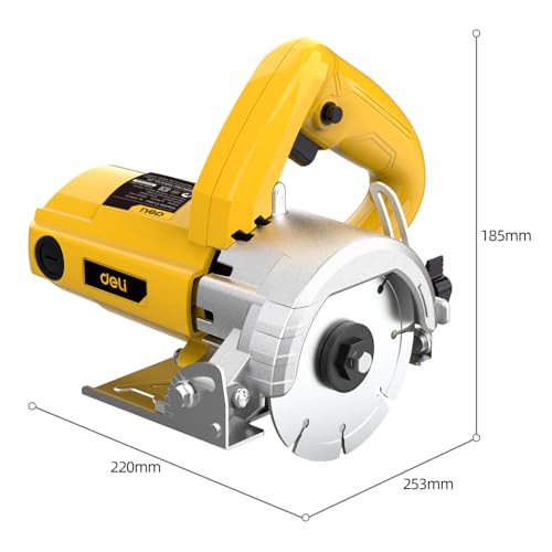 Image of Deli DL-YS110-E1 1250W Electric Marble Cutter 13500RPM High-Speed 0-45 Adjustable Bevel Cutting Angle 33mm Cutting Depth 110mm Blade Size Safe & Precise for Professional Use (Pack of 1, Yellow)