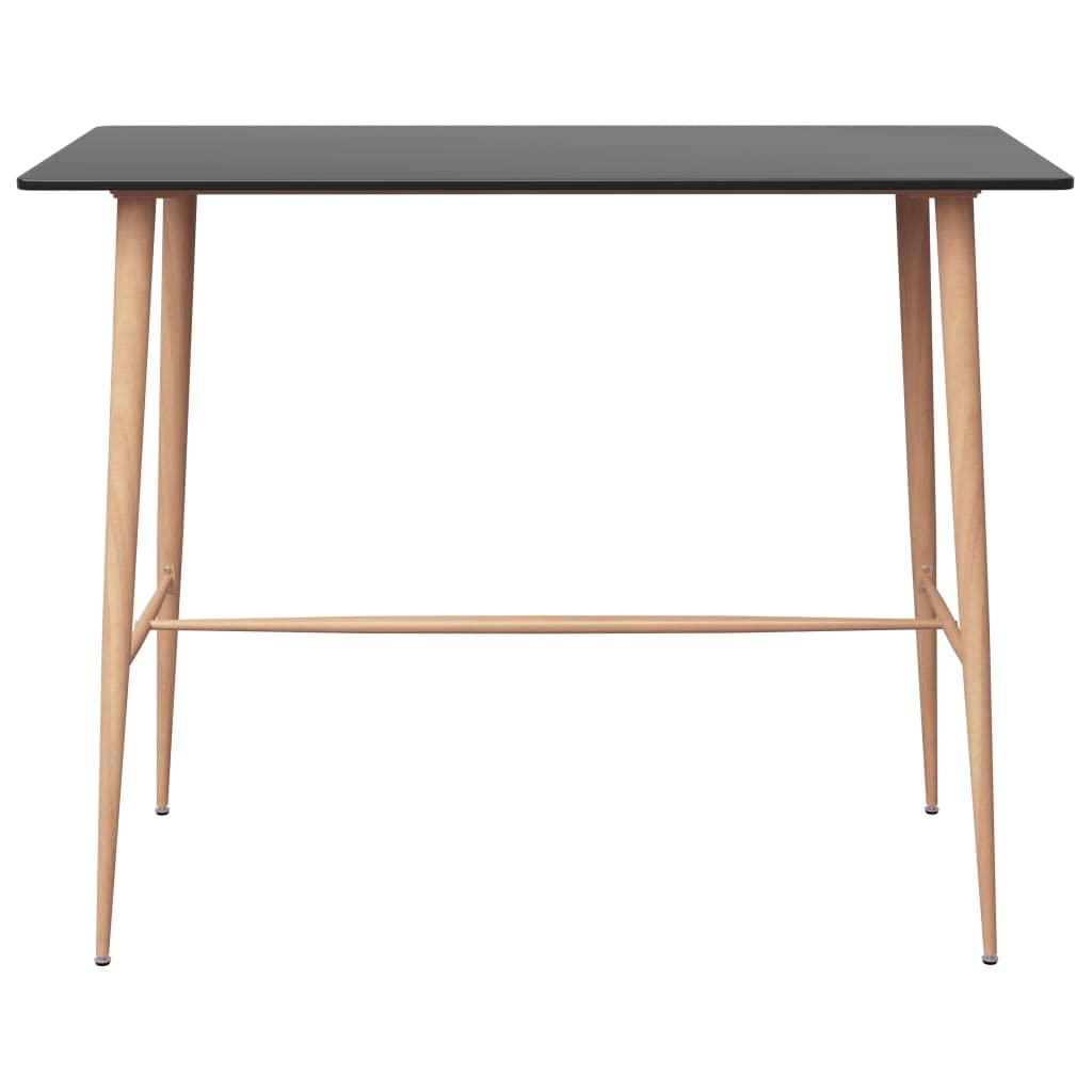 Juego de 7 piezas de bar en blanco y negro con mesa de tablero de fibra de densidad media y patas de metal y taburete de bar con respaldo para instalaciones modernas