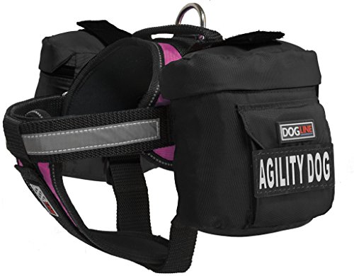 Dogline Unimax Multi-Purpose Vest Harness for Dogs with 2 Removable Agility Dog Patches and 2 Removable Side Utility Bags (Pink, X Large (36