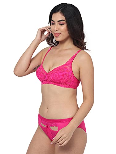 Image of SGC SWEDEN Women's Cotton Bra Panty Set, Sexy Lingerie for Honeymoon Sex Lingerie Set for Women Bra Panty Set for Women Babydolls Sexy Lingerie for Honeymoon Lingerie Multi-Color Cup-B Pink