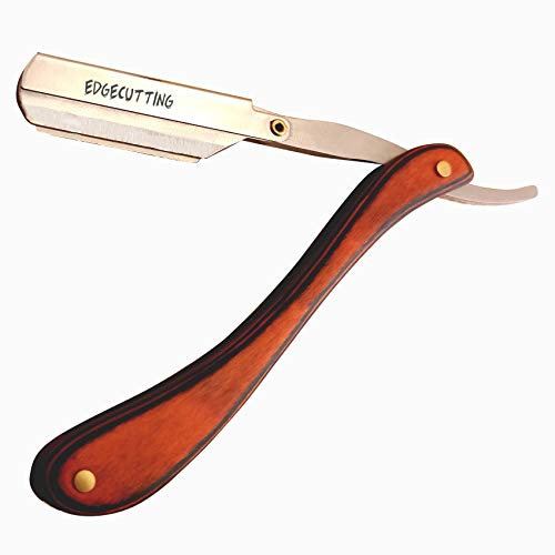 Straight Blade Razor for Men Replaceable Blades for Shaving Stainless Steel straight edge razor blade with 10 Count Razor Blades Derby For Smooth Shave（brown）