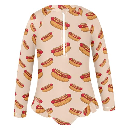 Image of One Piece Rash Guard Bathing Suit for Girls,Long Sleeve Swimsuit Quick Dry,Swimwear with Ruffle for Summer 3-12T