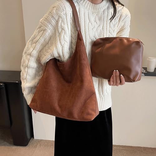 Bolso tipo tote de ante, estilo relajado, con bolsillo pequeño y billetera, retro, gran capacidad, para regalo o uso urbano miniatura 2