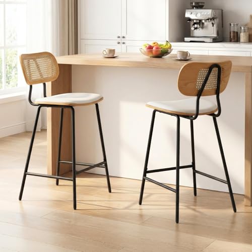 chairus Chaise Bar Cuisine avec Dossier en Rotin Lot de 2 Tabourets de Bar en Cuir Synthétique...