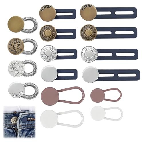 16PCS Button Extender for Trousers & Jeans Waistband Extender with Elastic Collar Adjustable Extenders for Cuff & Trouser Durable & Reusable Jean Button Replacement (4 Colors & 3 Styles)