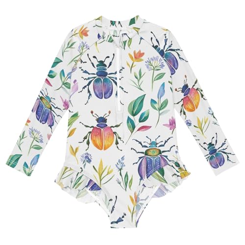 ALAZA Toddler Swimsuit Girl Bathing Suit Swimwear Rash Guard Watercolor Sugarplum Colorful Long Sleeve 3T