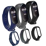 Kit 3 Pulseiras para MI Band 3 e 4 Cores Preto Azul e Cinza Silicone Bracelete Com Pino Resistente Prova DÁgua