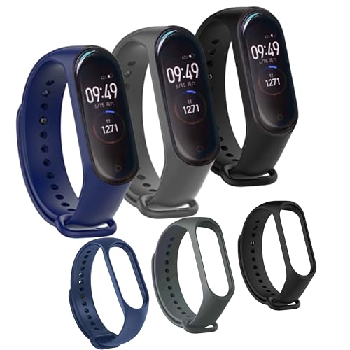 Kit 3 Pulseiras para MI Band 3 e 4 Cores Preto Azul e Cinza Silicone Bracelete Com Pino Resistente P