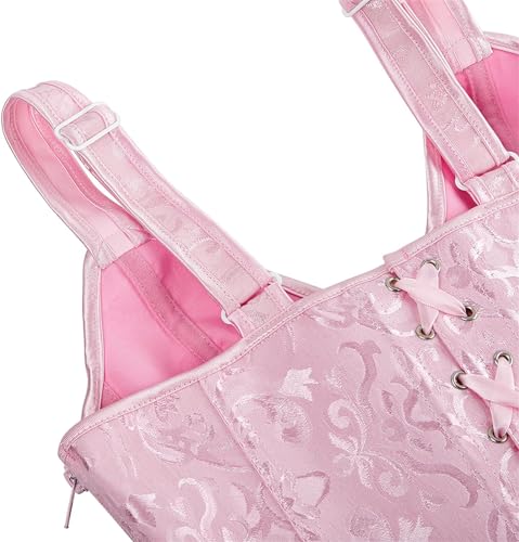 Image of Women's Lace up Gothic Jacquard Shoulder Straps Tank Overbust Shaper Corset Bustiers Top