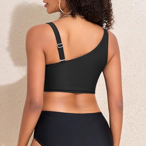 Hilor Women's Underwire Bikini Top One Shoulder Swimsuits Push Up Bathing Suit Top Cropped Tankini Tops Only4