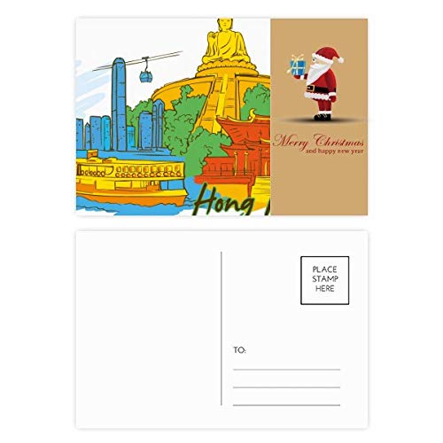 Père Noël Victoria Hong Kong cartes postales aquarelle lot de 20 à offrir