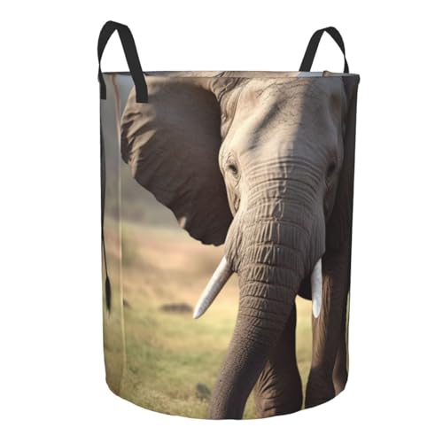 Big ears Elephant print Circular Hamper Waterproof Storage Bin Organizer Basket Laundry Hamper With Handles For Clothes Toys Medium