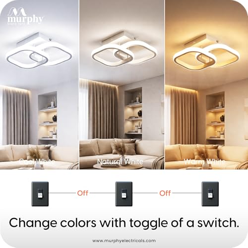 Image of Murphy 22W LED Modern Ceiling Light, Pack of 1 | 3 Color Change (Warm /Natural /Cool) Square Acrylic Flush Mount for Living Room, Bedroom, Hall & False Ceiling