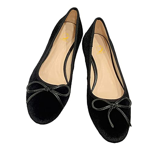 SHODENSE Women Velvet Flat Shoes Bow Round Toe Slip On Ballet Flats Comfortable 0.5 inch Flat Heels Dress Shoes Suede Office Ladies Work Wedding Party Vintage Casual Driver Flats 4-11 M US