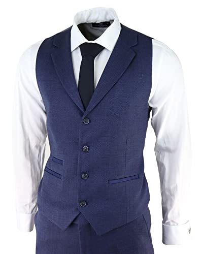 Mens Herringbone Tweed 3 Piece Suit Blue Classic Vintage Tailored Wedding Blinders3