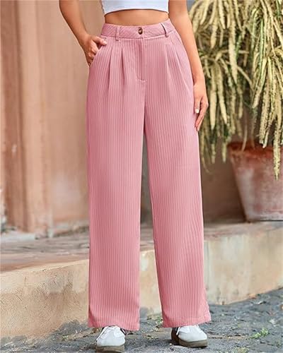 Women Wide Leg Dress Pants Striped Wide Leg Pants High Waisted Loose Fit Business Casual Work Trousers with Pockets2