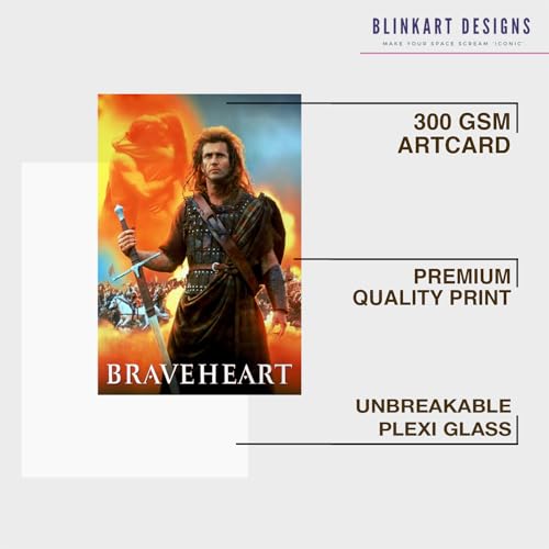 Image of BLINKART Braveheart (1995) Movie Poster Frame 8x12 Inch | Premium 300 GSM Paper Wall Print | Vintage Film Artwork for Home, Bedroom, Living Room, Office | Framed Photo Decor