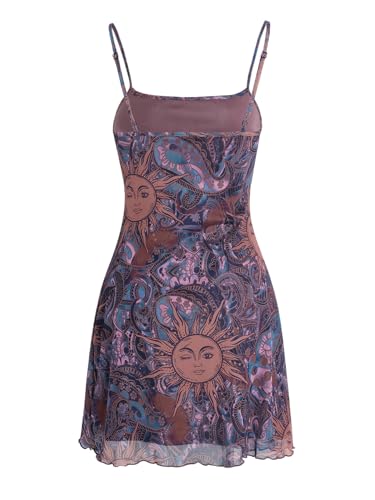 Image of Milumia Women's Summer Mini Dress 90s Boho A Line Mesh Short Dresses | Spaghetti Strap,Sleeveless,Vintage,Paisley Print,Festival Outfits,Cowgirl,Y2k,Goth,