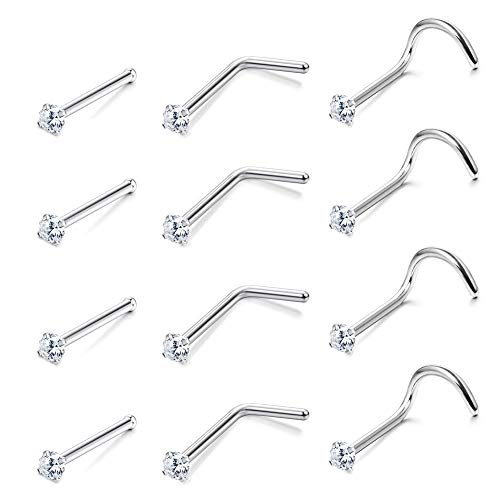 Sllaiss 12pcs 20g small l shaped nose rings studs austrian zircon…