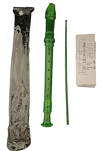 Flauta soprano, flauta dulce de tres piezas para principiantes y estudiantes, con funda, escobilla de limpieza, tabla de digitalización. (Verde fluorescente TransP)