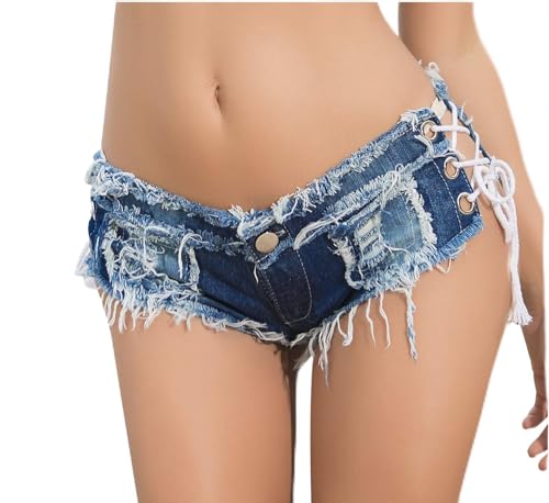 Pantalones Cortos Sexy Mujer Mini Shorts Jeans de Cintura Baja Playa Verano, Azul Tamaño XL Ref SJ6-2
