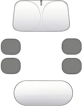 Car Window Sun Shade Set for International HX Series HV Series 2017-2026, Titanium Silver Front & Rear Covers with 4 Mesh Side Screens S