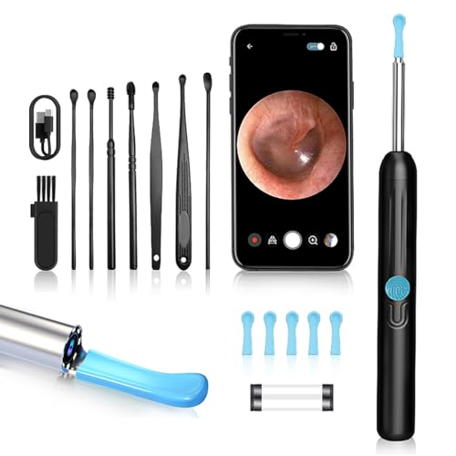 RSRNKXC Ear Wax Removal Kit,Earwax Removal Tools with 1080P HD Camera and 6 LED Lights,IP67 Waterproof,Multi-Purpose 8 Pcs Ear Cleaning Kit,Easy to Use,Ear Cleaner with Camera for iOS and Android