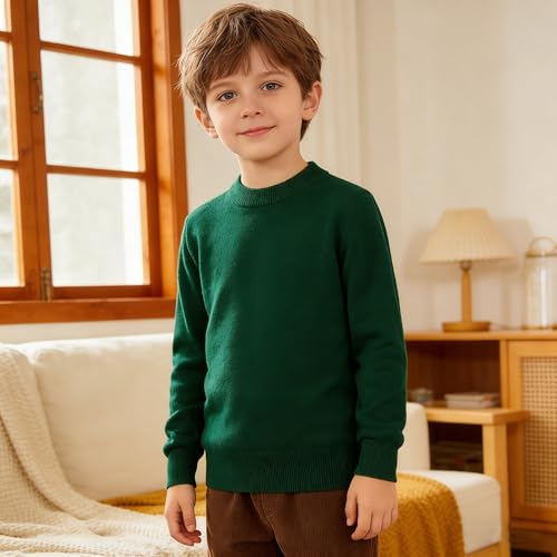 Image of CUNYI Boys Girls Crewneck Sweater Long Sleeve School Uniform Pullover Thermal Wool Solid Knit Top