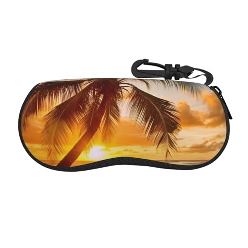 DWVTSLH Capa para óculos de sol tropical com palmeira e pôr do sol, capa rígida à prova de choque para óculos esportivos, com mosquetão, zíper de viagem, porta-óculos, ultraleve, proteção ocular