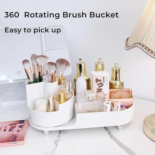 Image of Kesi Rotating Makeup Organizer For Vanity, Large Capacity for Cosmetics 360 Rotating Bathroom Organizer, Cosmetic Perfume Storage Organizer for Dressing Table Countertop Makeup Room (White)