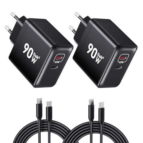 HSSNS 90W USB C Ladegerät 2-Pack 2 Port Schnellladegerät mit Kabel GaN PD Charger für iPhone 17/16/15 Series MacBook Pro iPad Galaxy Pixel und mehr