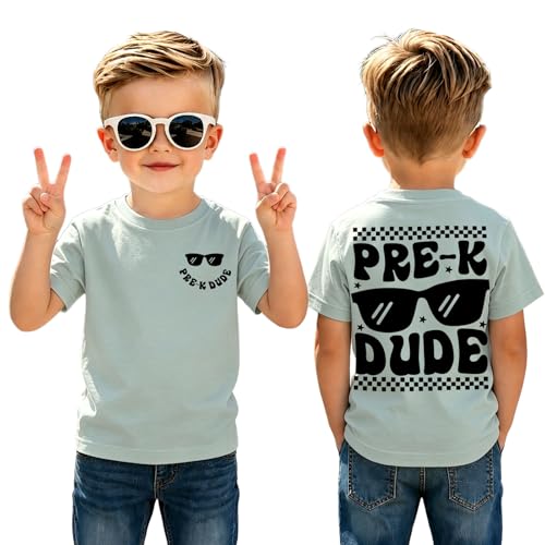 GLIGLITTR Pre-K Dude Shirts Preschool Shirt for Boys First Day of Prek School Outfit Toddler Boys Back-to-School Tee Top 3-4Y(Dusty Blue 4T)