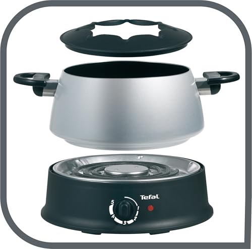 Foto von Tefal EF3000 Fondue Base Ronde|1200 Watt| mit 6 farbigen Gabeln| Für jede Fondueart: Öl, Käse, Schokolade| mit Spritzschutz| regelbarer Thermostat| einfache Reinigung| Silber/Schwarz