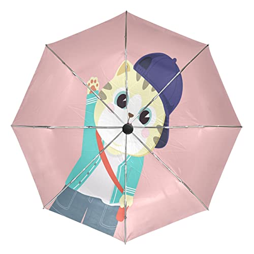 Parapluie Coupe-Vent Automatique Chat d'École Protection UV Pliant pour Femme