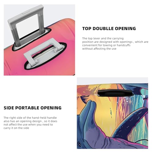 Hip-Hop Dj Dolphin Print Luggage Cover For Suitcase,Washable Elastic Travel Suitcase Protector With Zipper Closure And Bottom Buckle – Fits 18-32" Luggage-Small3