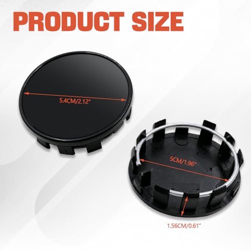 Lecctso 4PCS Car Wheel Center Caps, Center Caps for Rims, 2.12" OD 1.96" ID Anti-Falling Rust-Proof Wheel Hub Decoration, Vehicle Rim Hub Cap Replacement Accessories Universal Fit Car SUV (Black) - Thumbnail 2